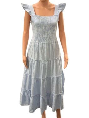 Vineyard Vines Light Blue Smocked Tiered Maxi Dress